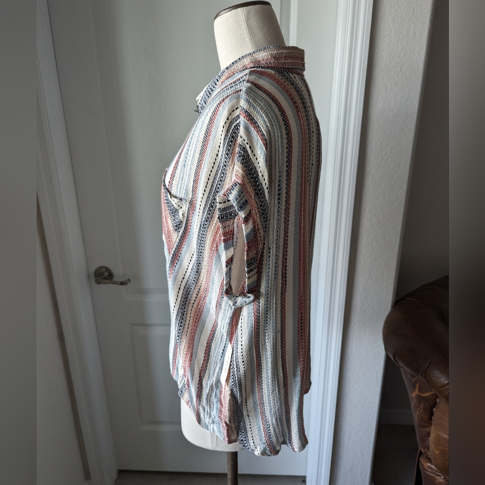 NWOT Multi-Striped Knit Button Down Shirt - Picture 3 of 6